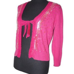 Hot Pink Silk and Cashmere Sequin Cardigan by Moda International